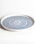 Tribal Blue melamine dinner plate 10.75 inch geometric pattern blue white front view