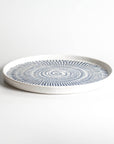 Tribal Blue melamine dinner plate 10.75 inch geometric pattern blue white front view