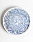 Tribal Blue melamine dinner plate 10.75 inch geometric pattern blue white top view