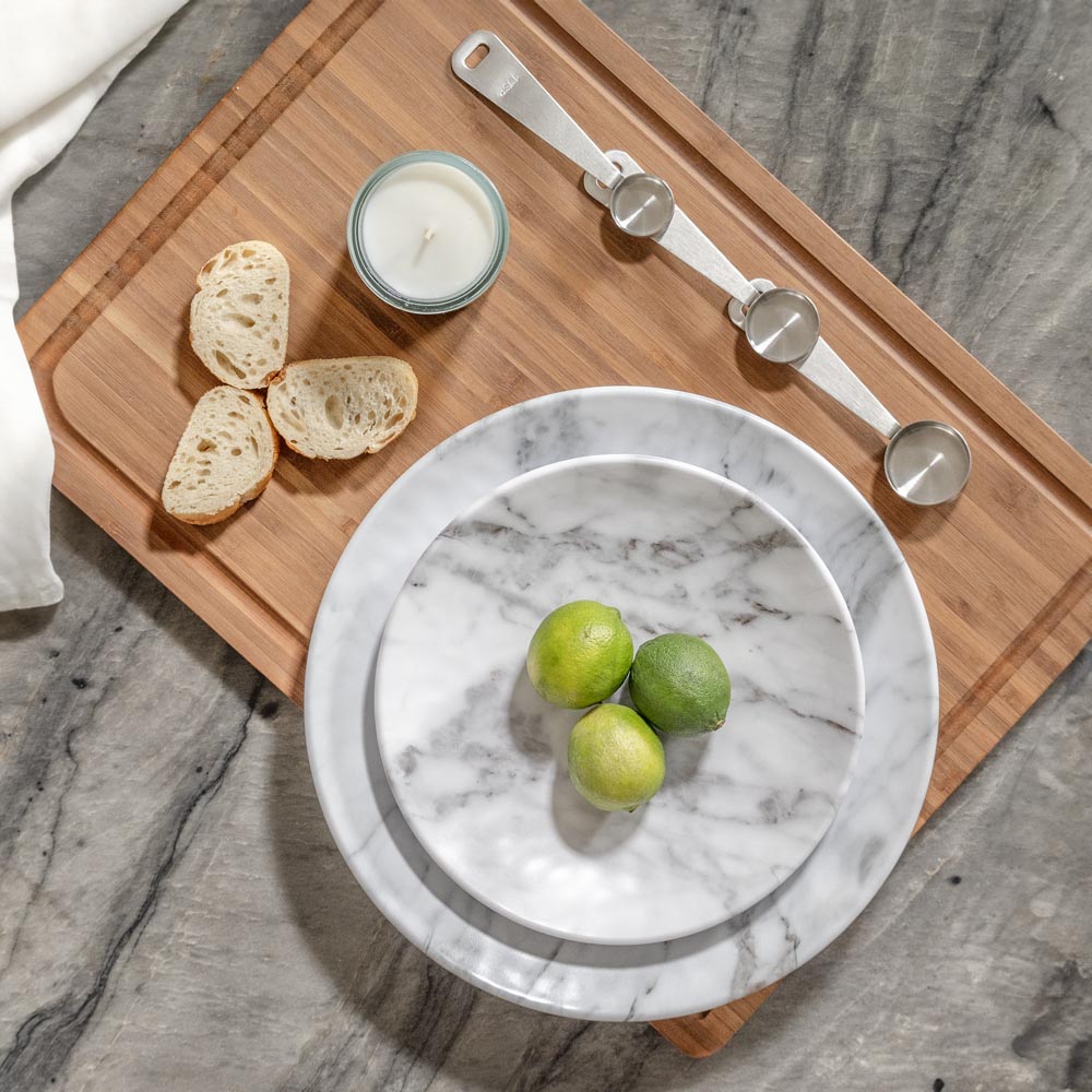 Merritt Designs White Marble 8.5 inch melamine salad plate is great for serving snacks too