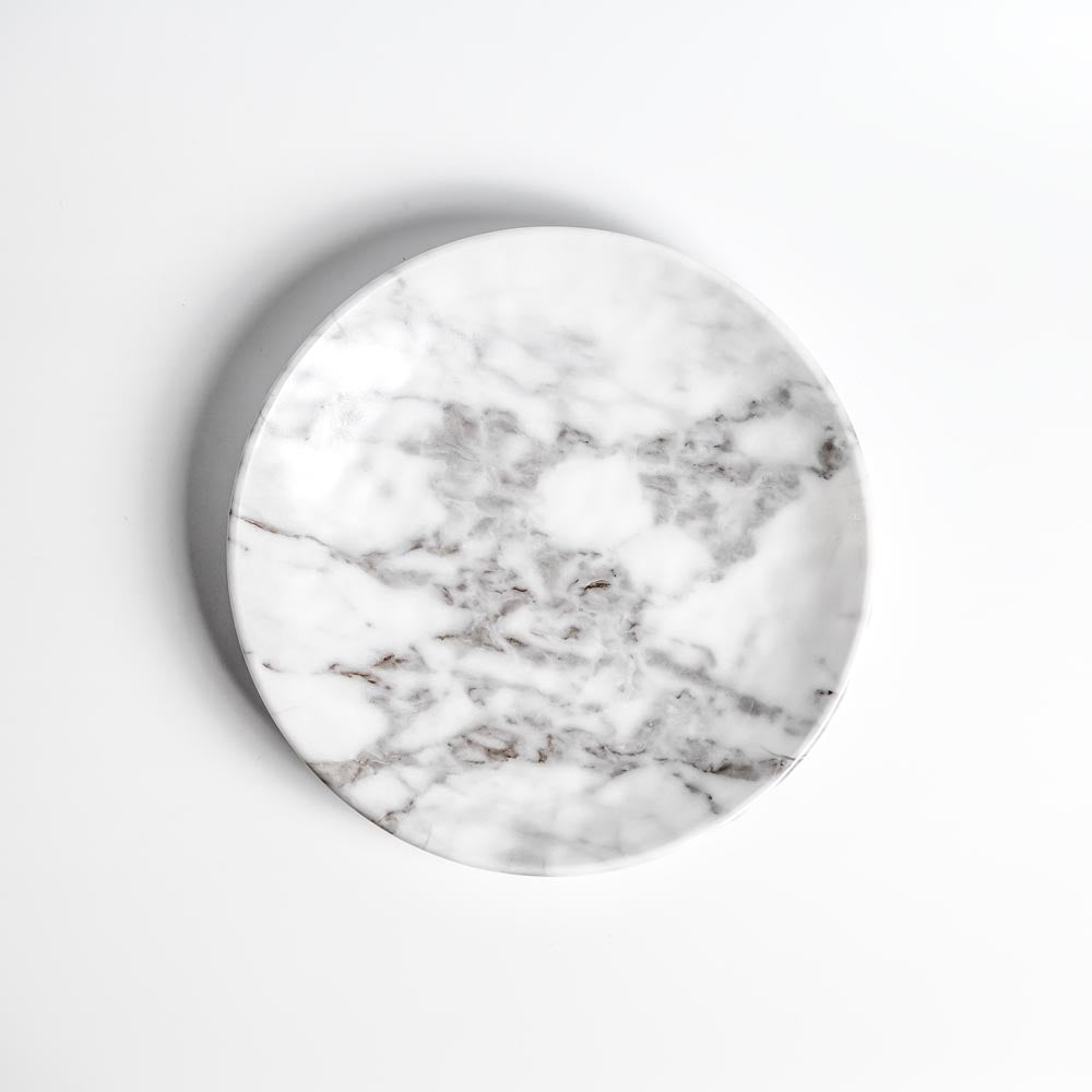 Merritt Designs White Marble 8.5 inch melamine salad plate top view
