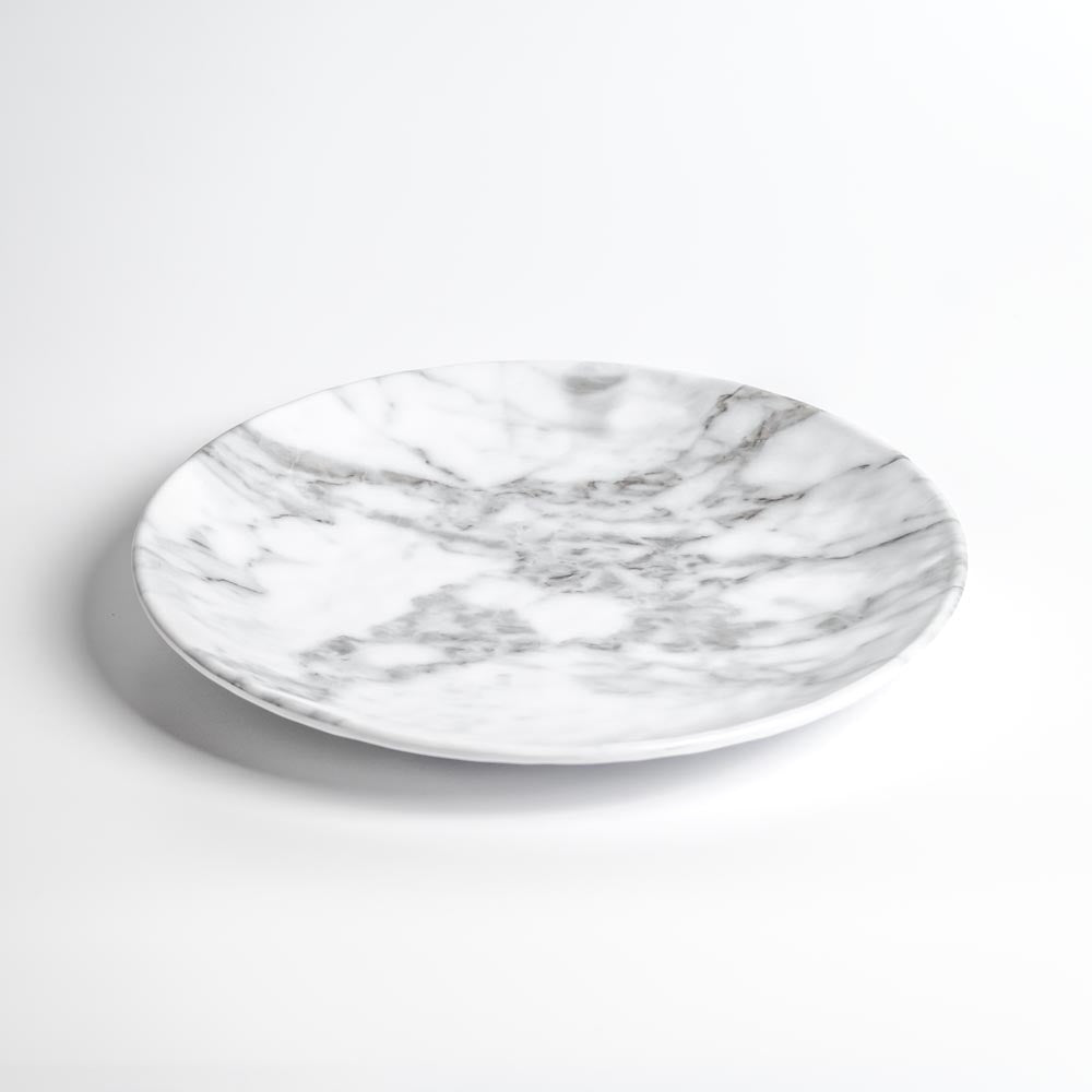 Merritt Designs White Marble 11 inch Round Melamine Dinner Plate 3/4 View
