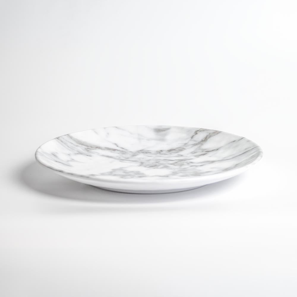 Merritt Designs White Marble 11 inch Round Melamine Dinner Plate Side View