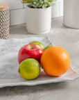 Merritt Designs White Marble 16 inch Rectangular Melamine Serving Tray with fresh fruits