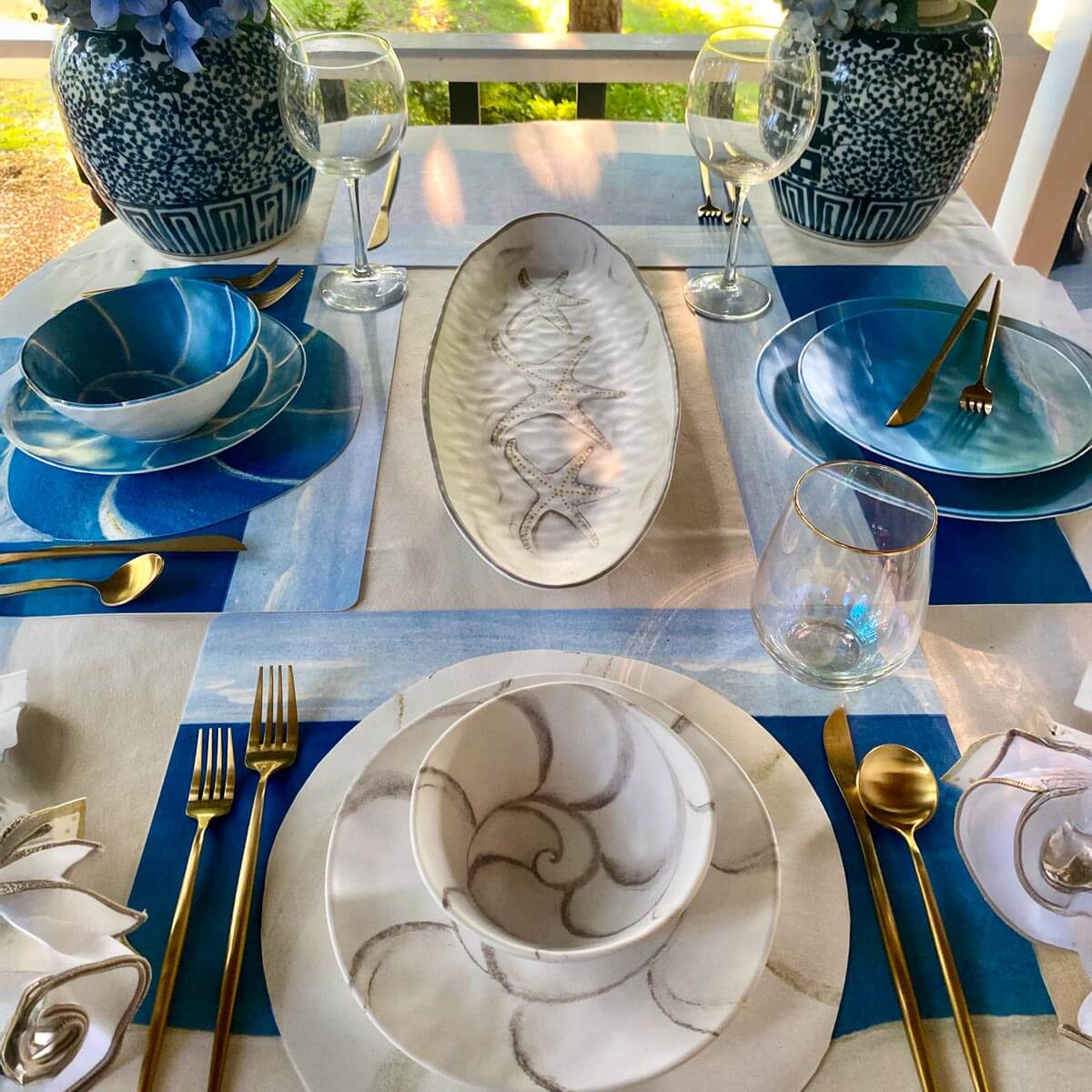 Shoreline Sand Nautilus Melamine Tableware Collection by Carole Shiber and Merritt Designs