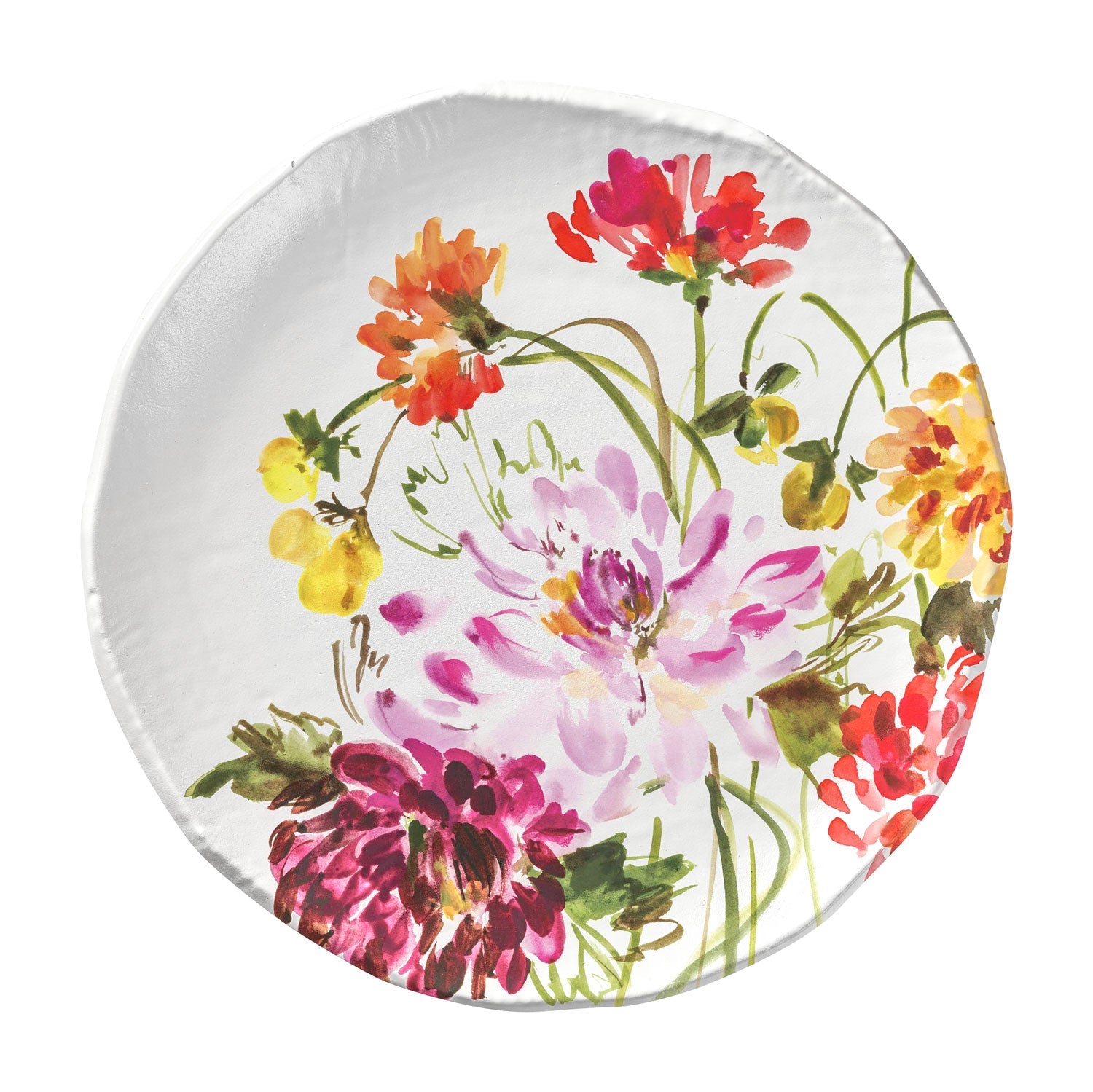 White, 10.75 inch melamine plate, Garden Brights Collection by Kelly Ventura