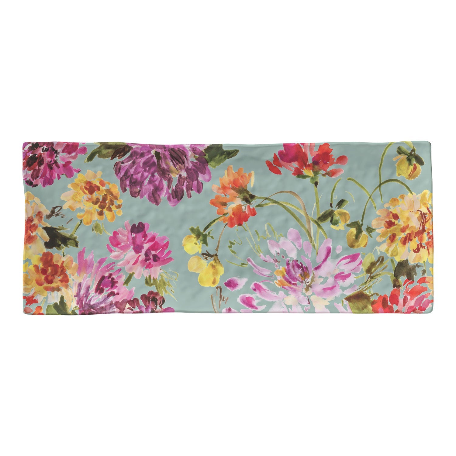 Teal, 15.25 inch melamine appetizer tray, Garden Brights Collection by Kelly Ventura
