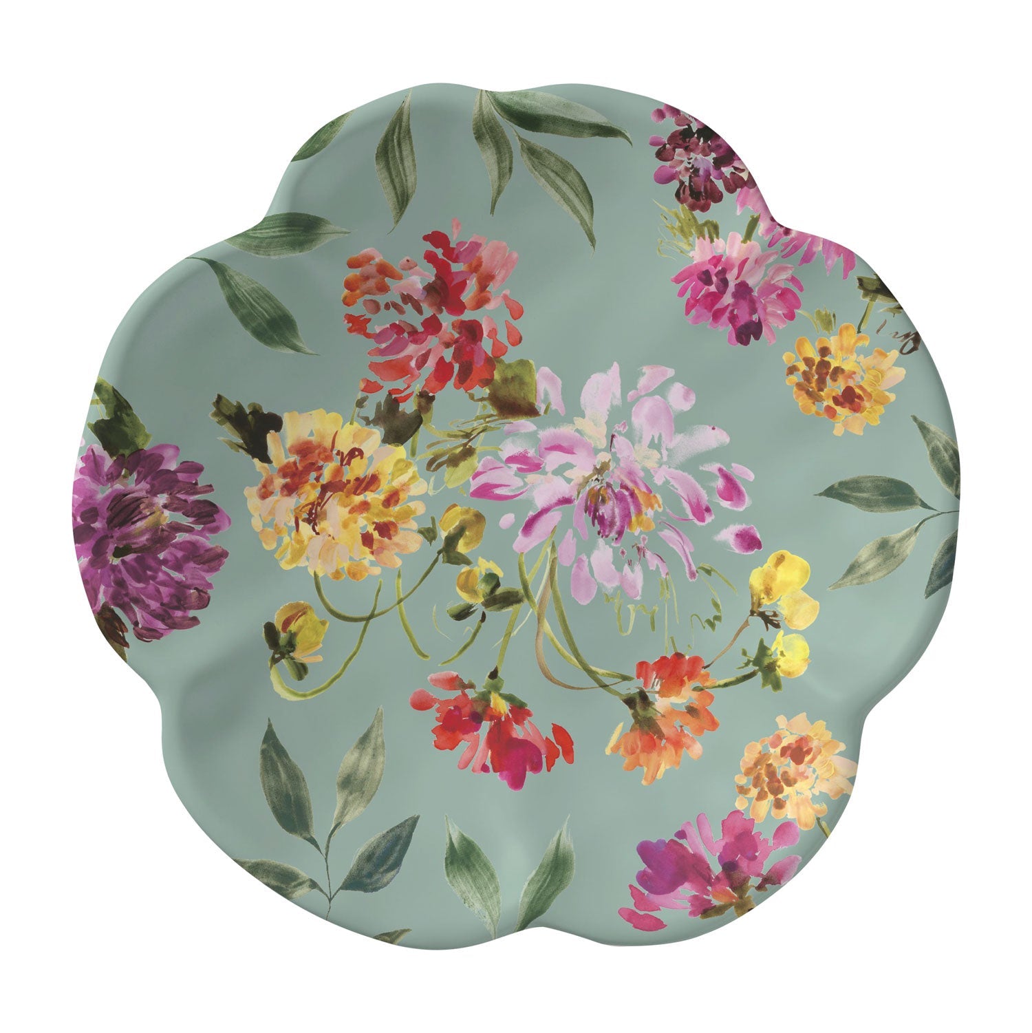 Teal, 7.5 inch melamine salad plate, Garden Brights Collection by Kelly Ventura