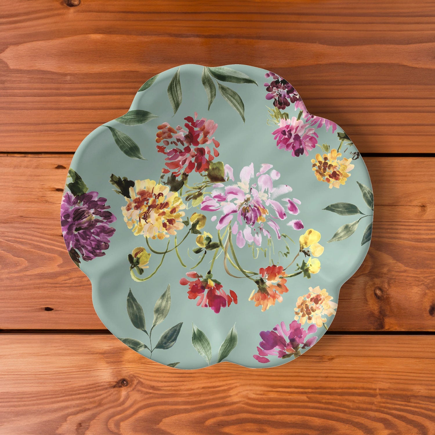 Teal, 7.5 inch melamine salad plate, Garden Brights Collection by Kelly Ventura