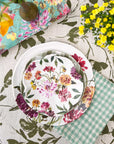 White, 10.75 inch melamine plate, Garden Brights Collection by Kelly Ventura with floral table setting