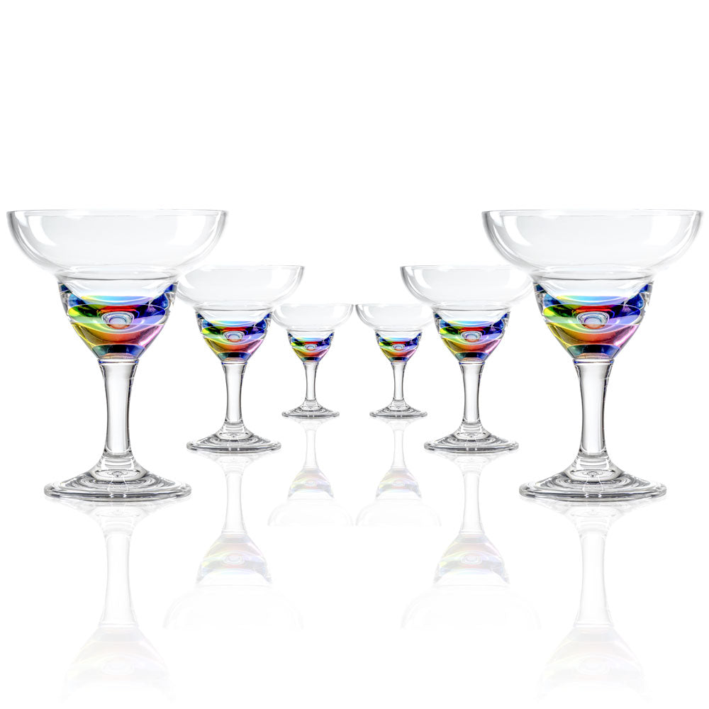 BPA-Free Set of 6 Merritt Designs Teardrop Rainbow 11oz Acrylic Margarita Glasses