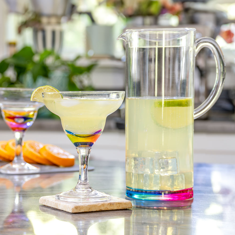 BPA-Free Merritt Designs Teardrop Rainbow 11oz Acrylic Margarita Glass with Margarita pitcher 