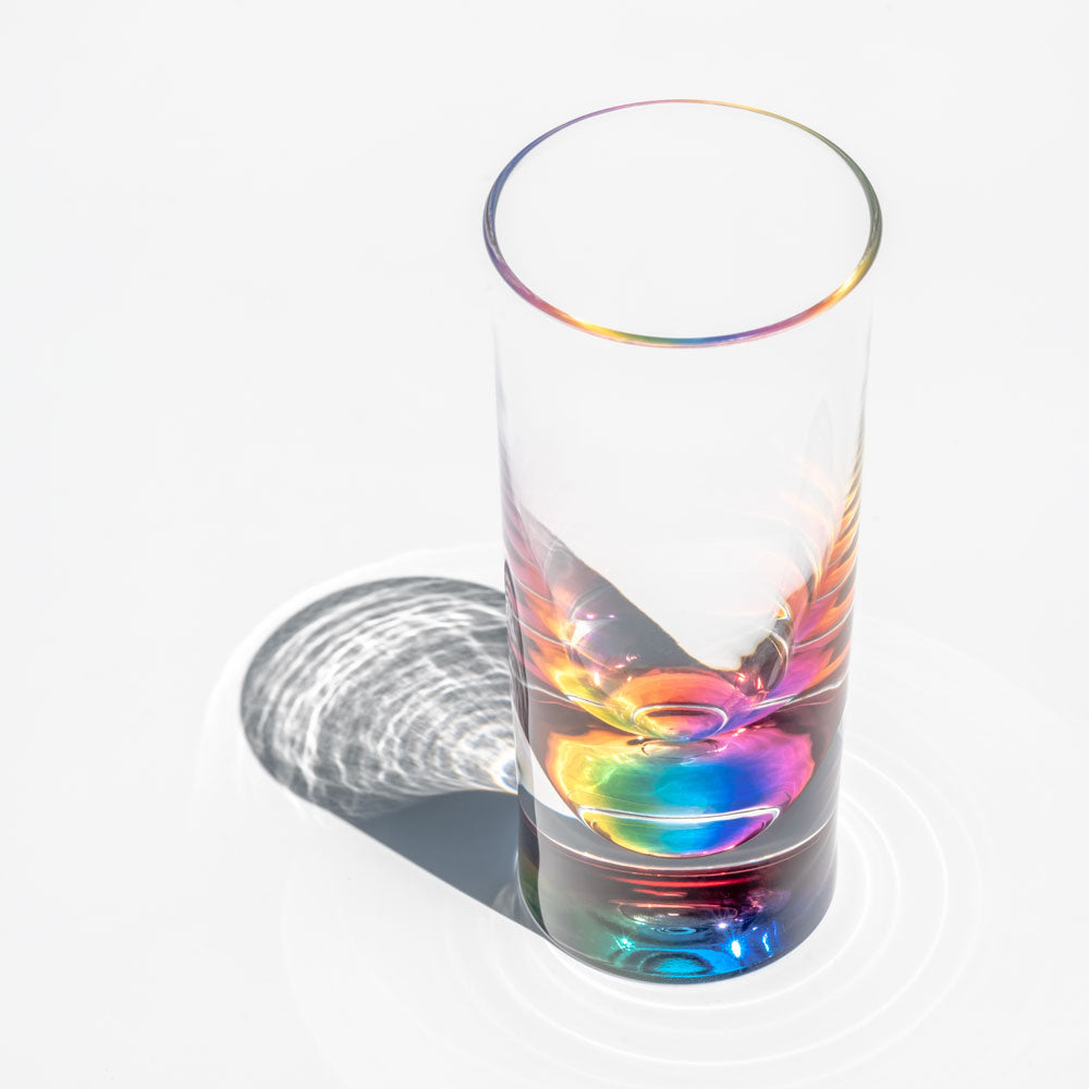 Merritt Designs Teardrop Rainbow 5oz Acrylic Tumbler shining in the sun