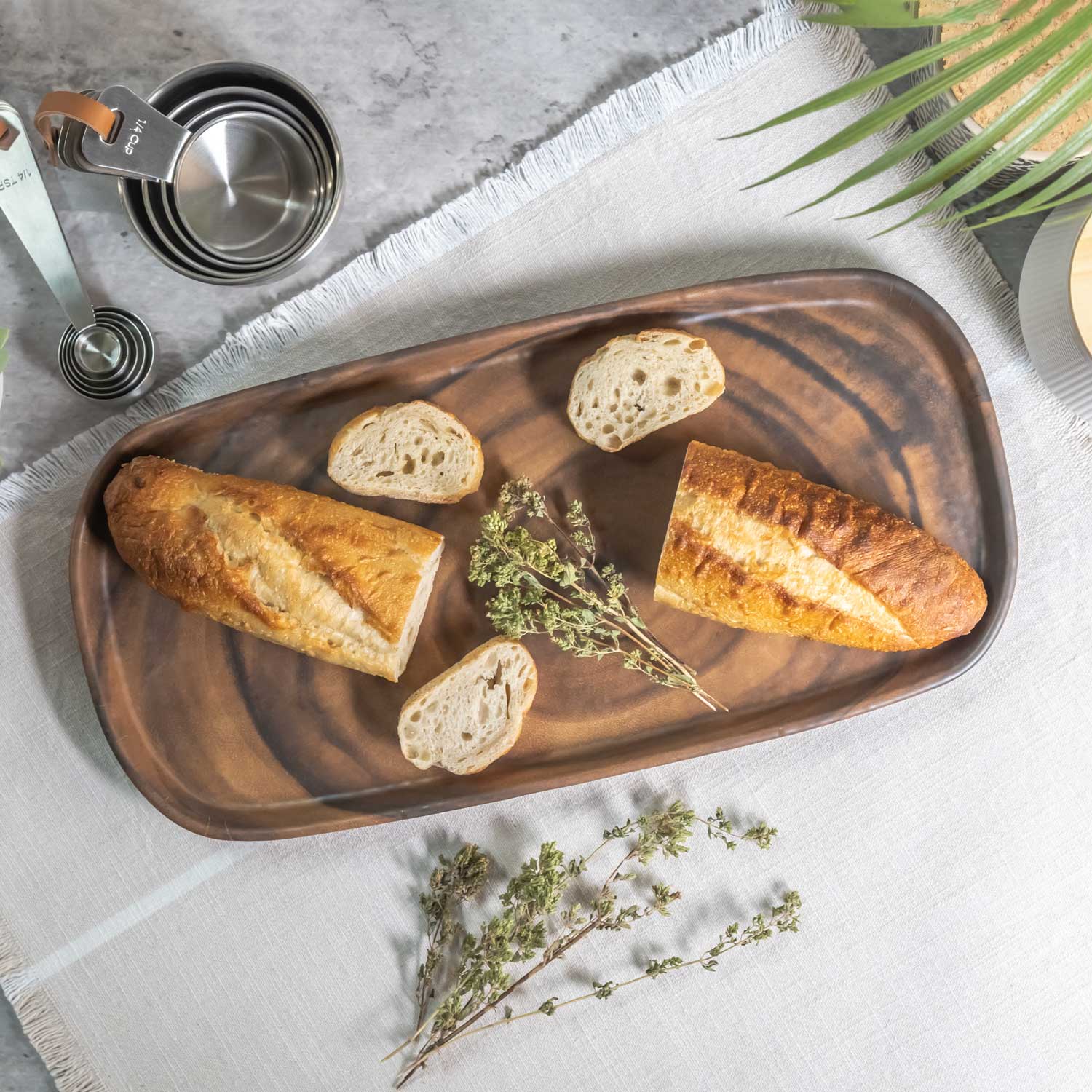 Melamine Wood Appetizer Tray: Merritt Designs Sequoia 14.5-inch Tray with bread