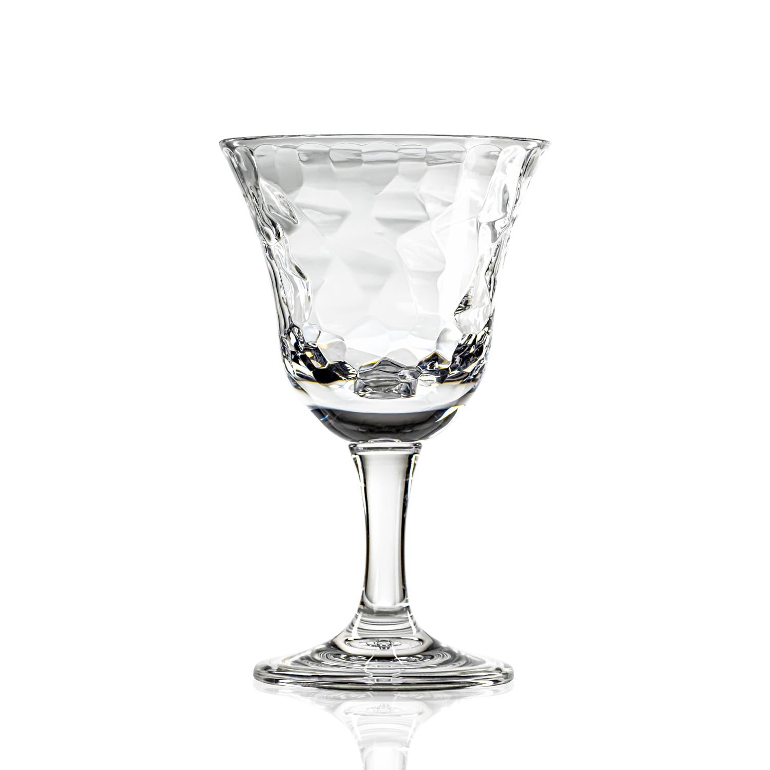 12-ounce clear acrylic wine glass from the Merritt Designs Cascade collection. Front view on white background