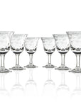 Set of 6, 12-ounce clear acrylic wine glasses from the Merritt Designs Cascade collection. Front view on white background