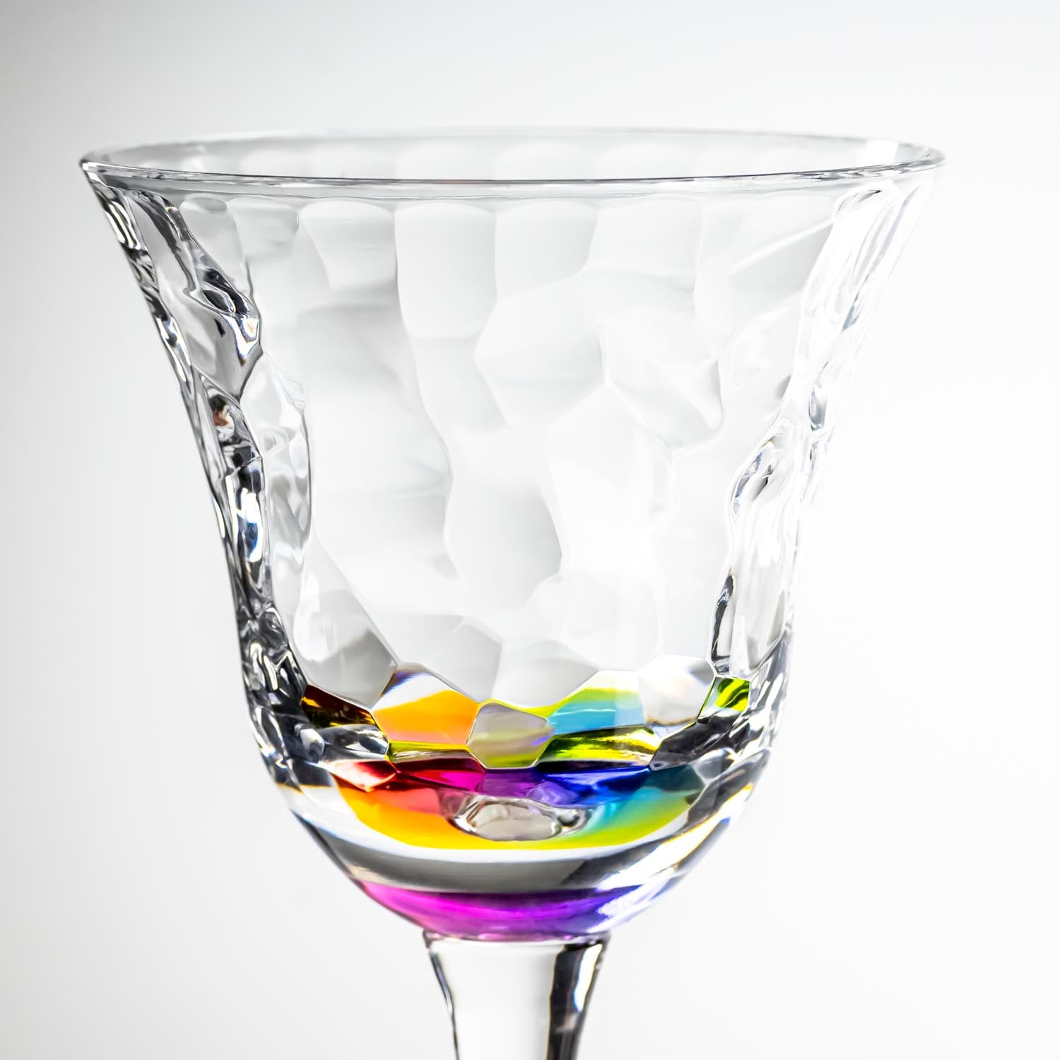 12-ounce rainbow acrylic wine glass from the Merritt Designs Cascade collection. Detailed view on white background