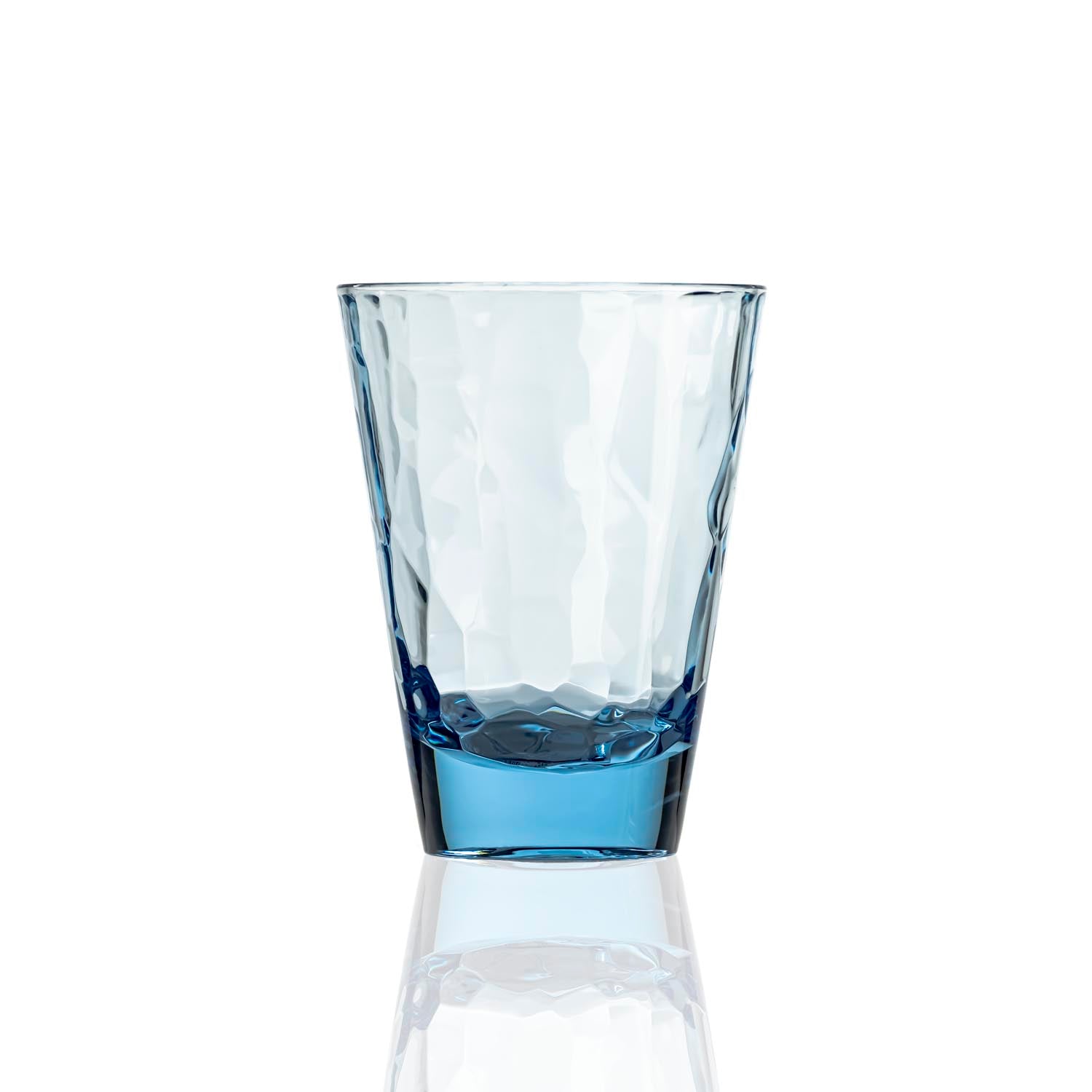 14-ounce blue acrylic tumbler glass from the Merritt Designs Cascade collection. Front view on white background