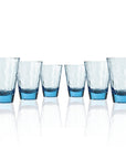 Set of 6, 14-ounce blue acrylic tumbler glasses from the Merritt Designs Cascade collection. Front view on white background