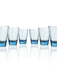 Set of 6, 14-ounce blue acrylic tumbler glasses from the Merritt Designs Cascade collection. Front view on white background