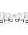 Set of 6, 14-ounce clear acrylic tumbler glasses from the Merritt Designs Cascade collection. Front view on white background