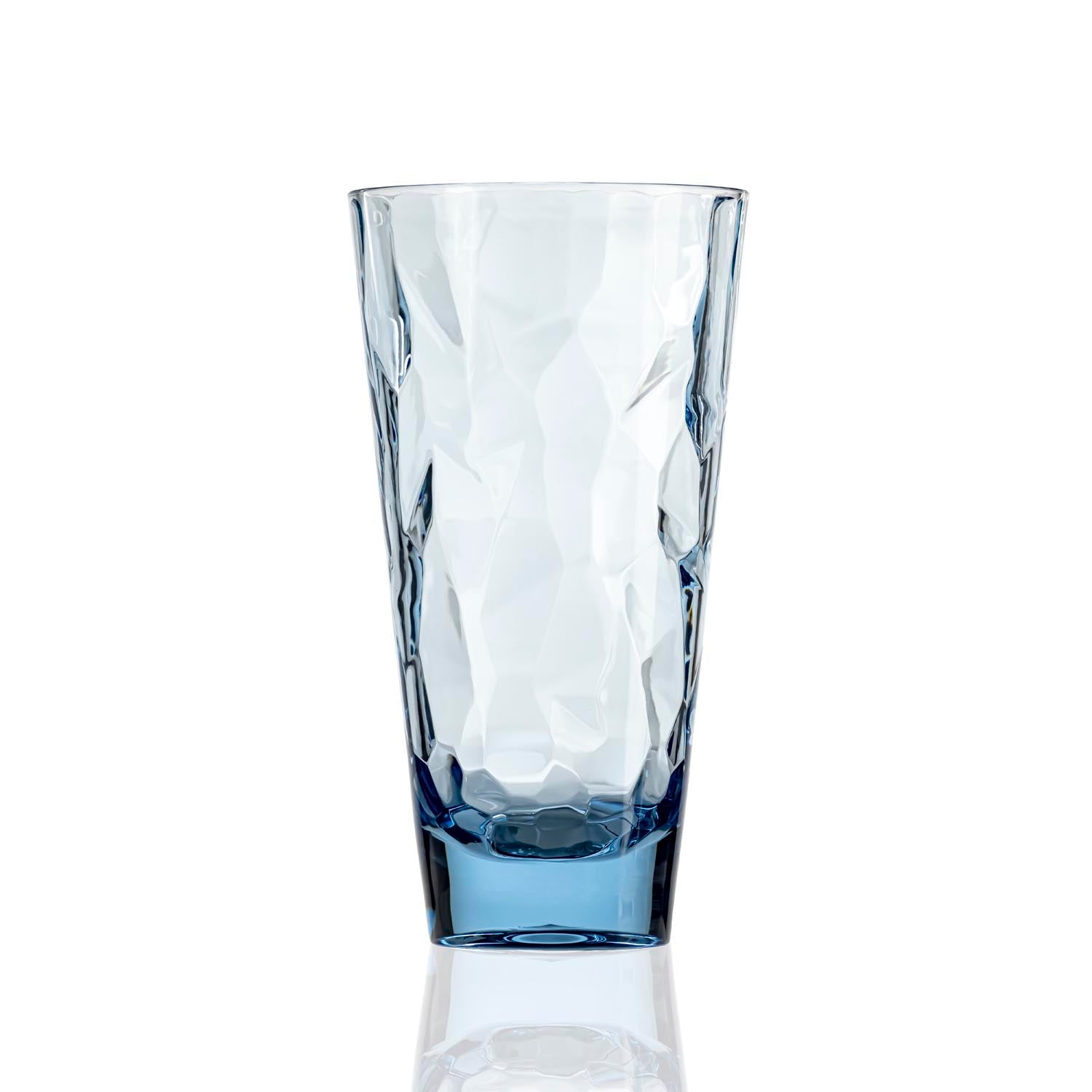 17-ounce blue acrylic tumbler glass from the Merritt Designs Cascade collection. Front view on white background