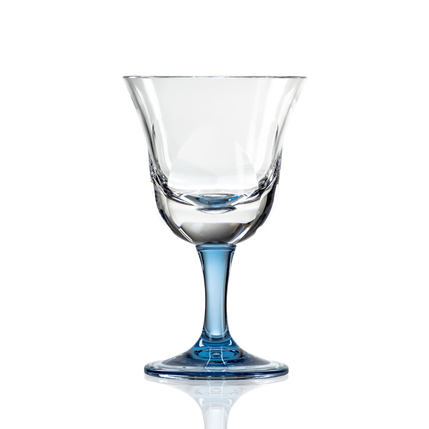 10-ounce blue acrylic wine glass in the Fiori collection by Merritt Designs. Front view on white background