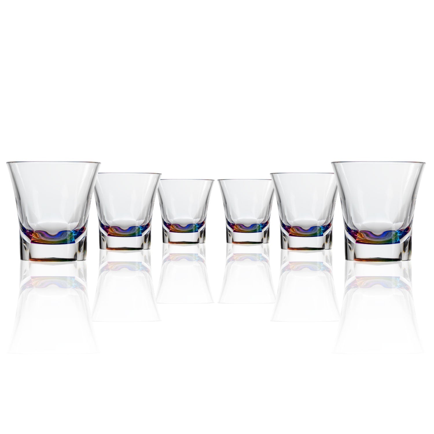 Set of 6, 10-ounce rainbow acrylic tumblers in the Fiori collection by Merritt Designs. Front view on white background