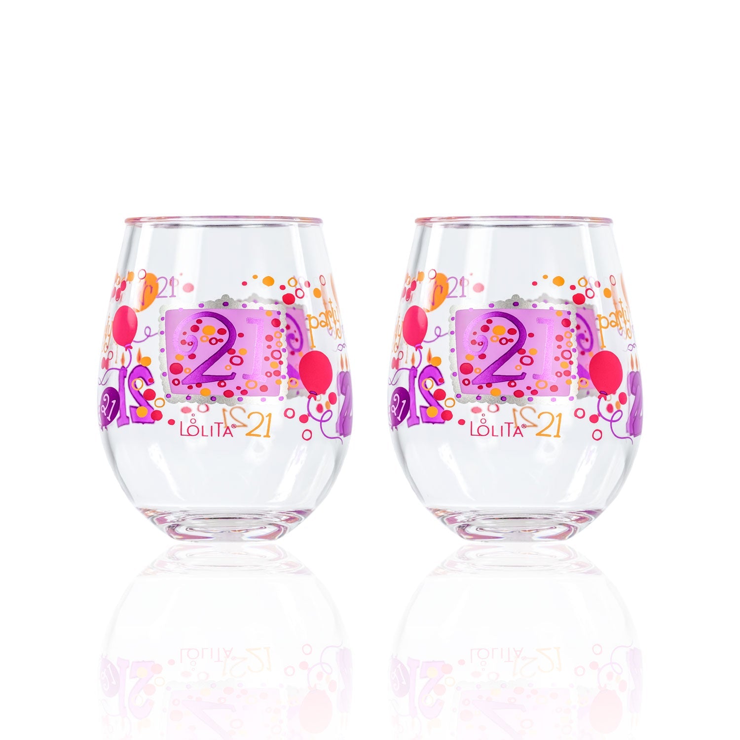 Lolita 21st Birthday Party to go 15oz Acrylic Stemless Wine Glasses set of 2