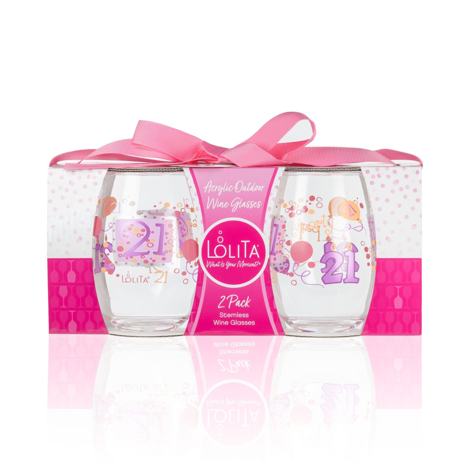 Lolita 21st Birthday Party to go 15oz Acrylic Stemless Wine Glasses set of 2 giftbox