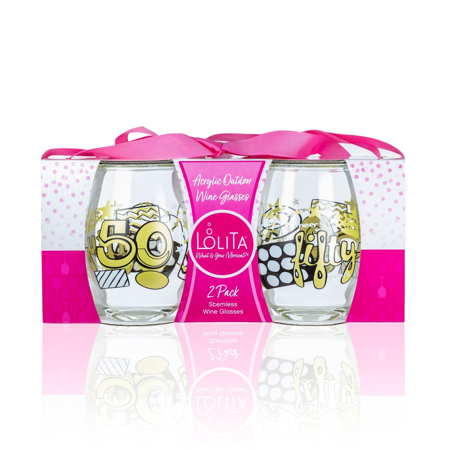 Lolita 50 Years Old Party to go 15oz Acrylic Stemless Wine Glasses set of 2 giftbox