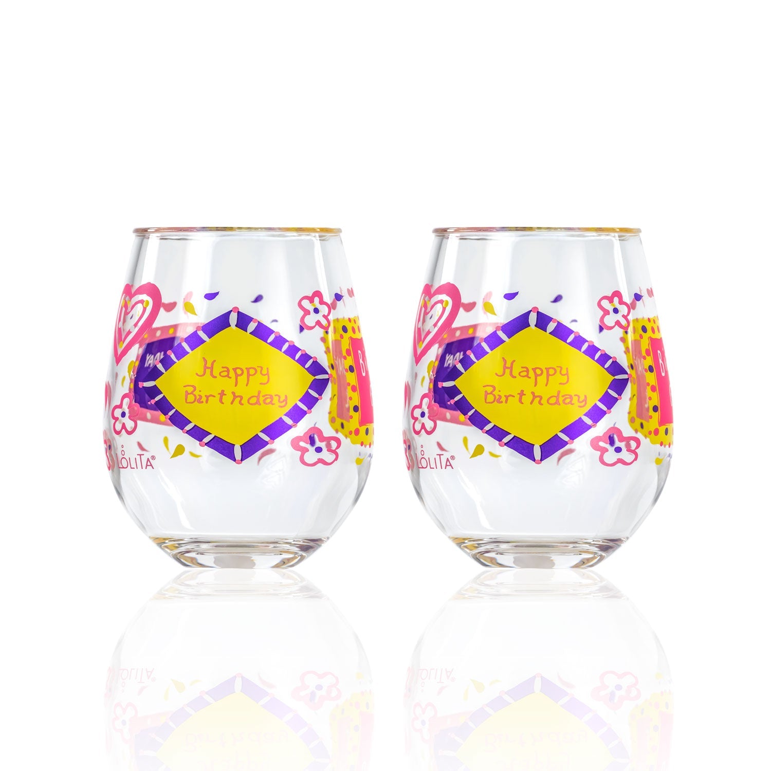 Lolita Birthday Girl Party to go 15oz Acrylic Stemless Wine Glasses set of 2