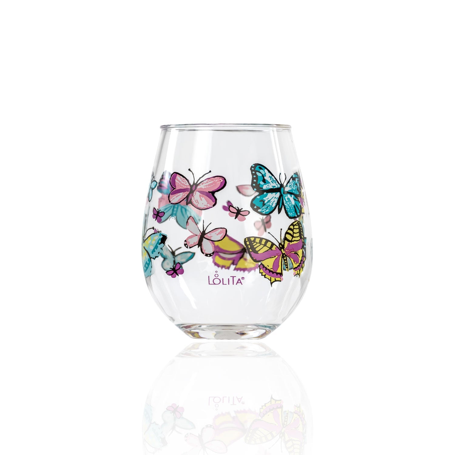 Lolita Butterfly Party to go 15oz Acrylic Stemless Wine Glass