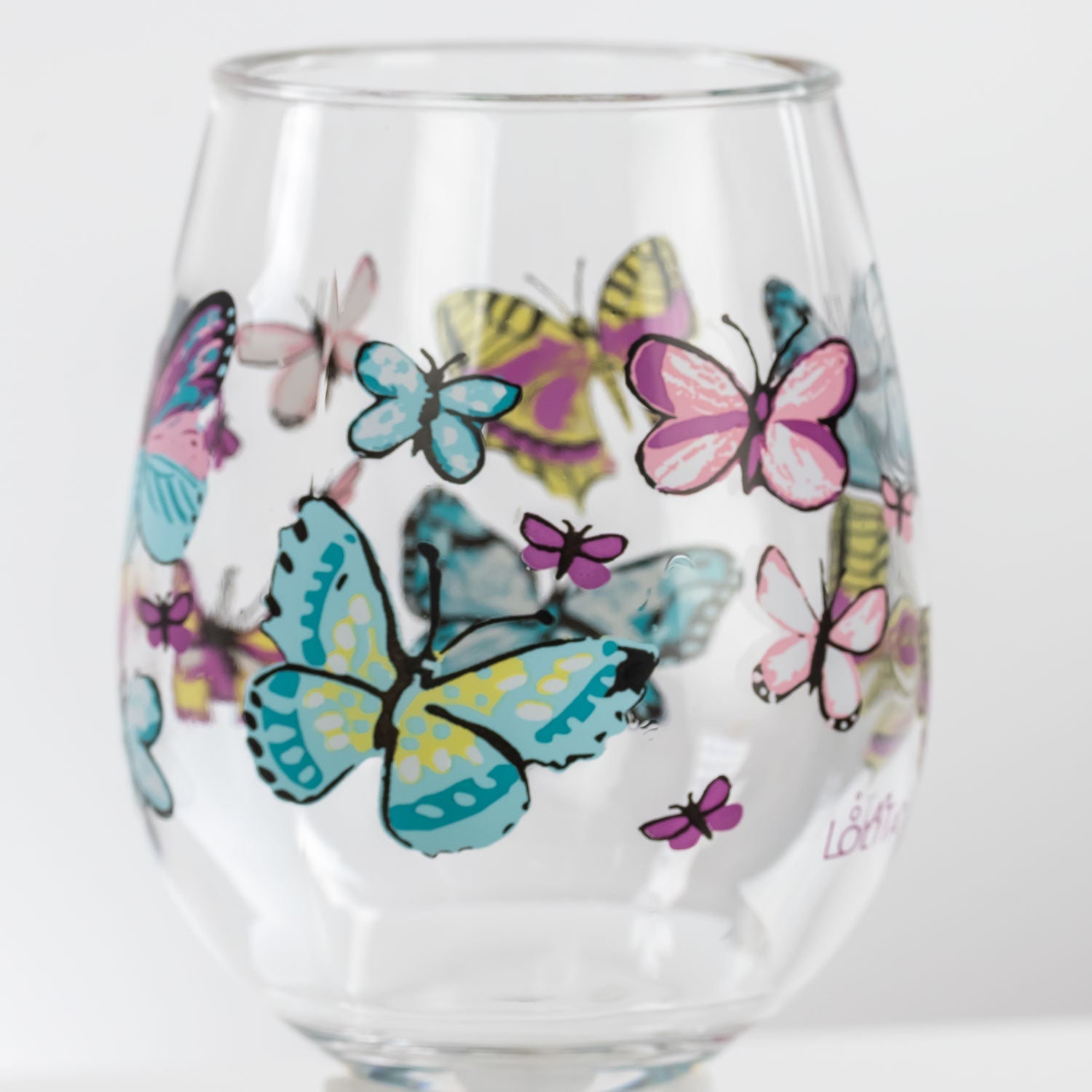 Lolita Butterfly Party to go 15oz Acrylic Stemless Wine Glass