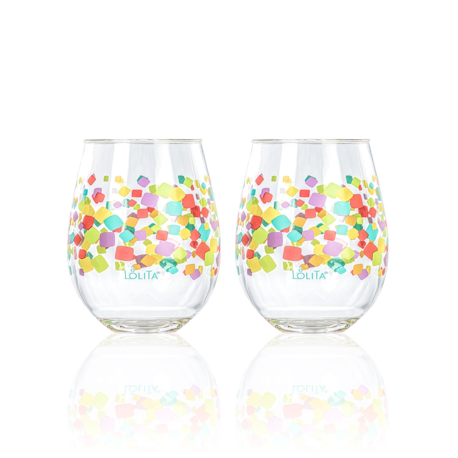 Lolita Confetti Party to go 15oz Acrylic Stemless Wine Glasses set of 2
