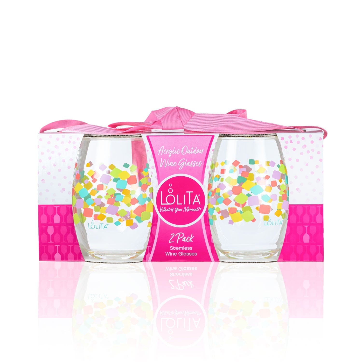 Lolita Confetti Party to go 15oz Acrylic Stemless Wine Glasses set of 2 giftbox