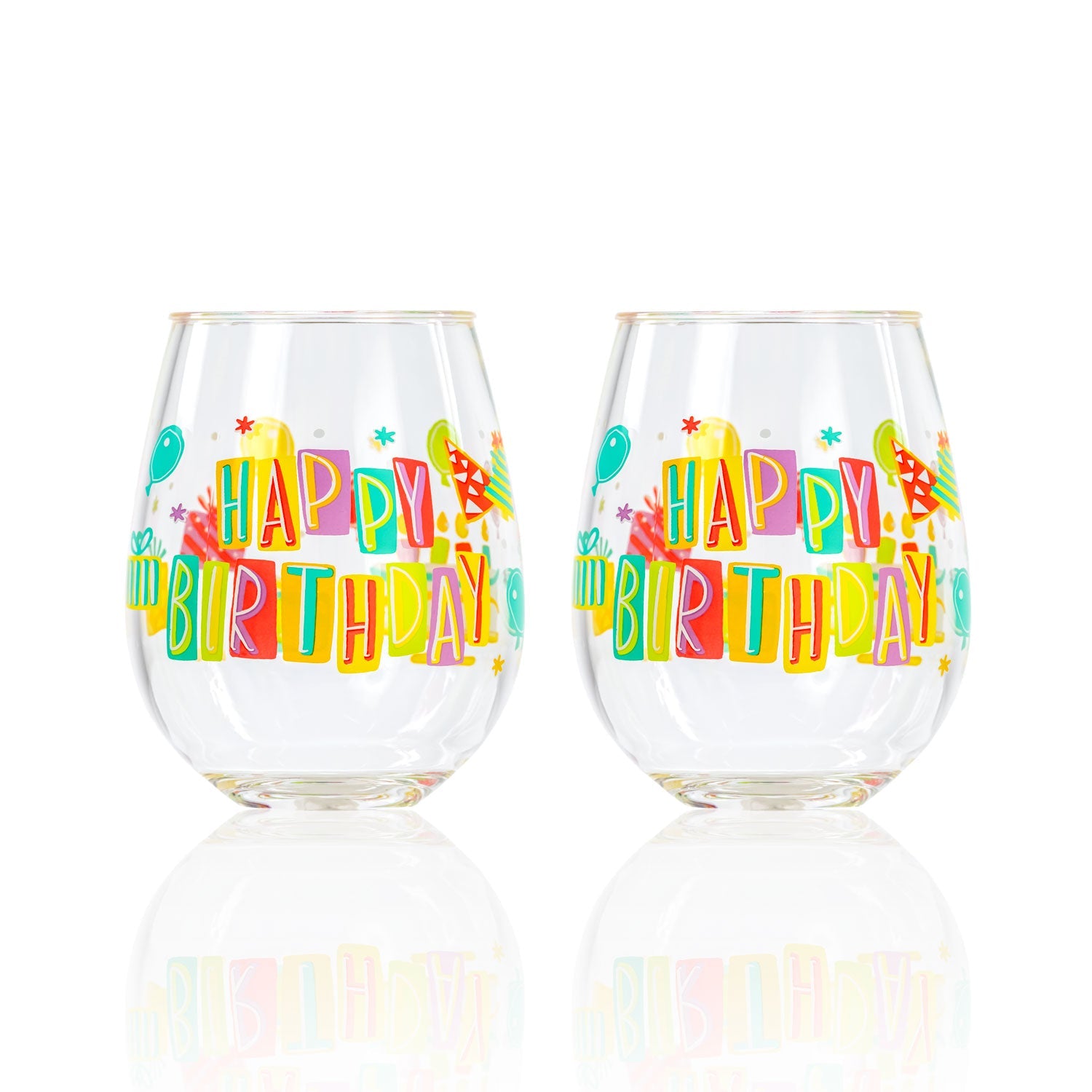 Lolita Happy Birthday Party to go 15oz Acrylic Stemless Wine Glasses set of 2