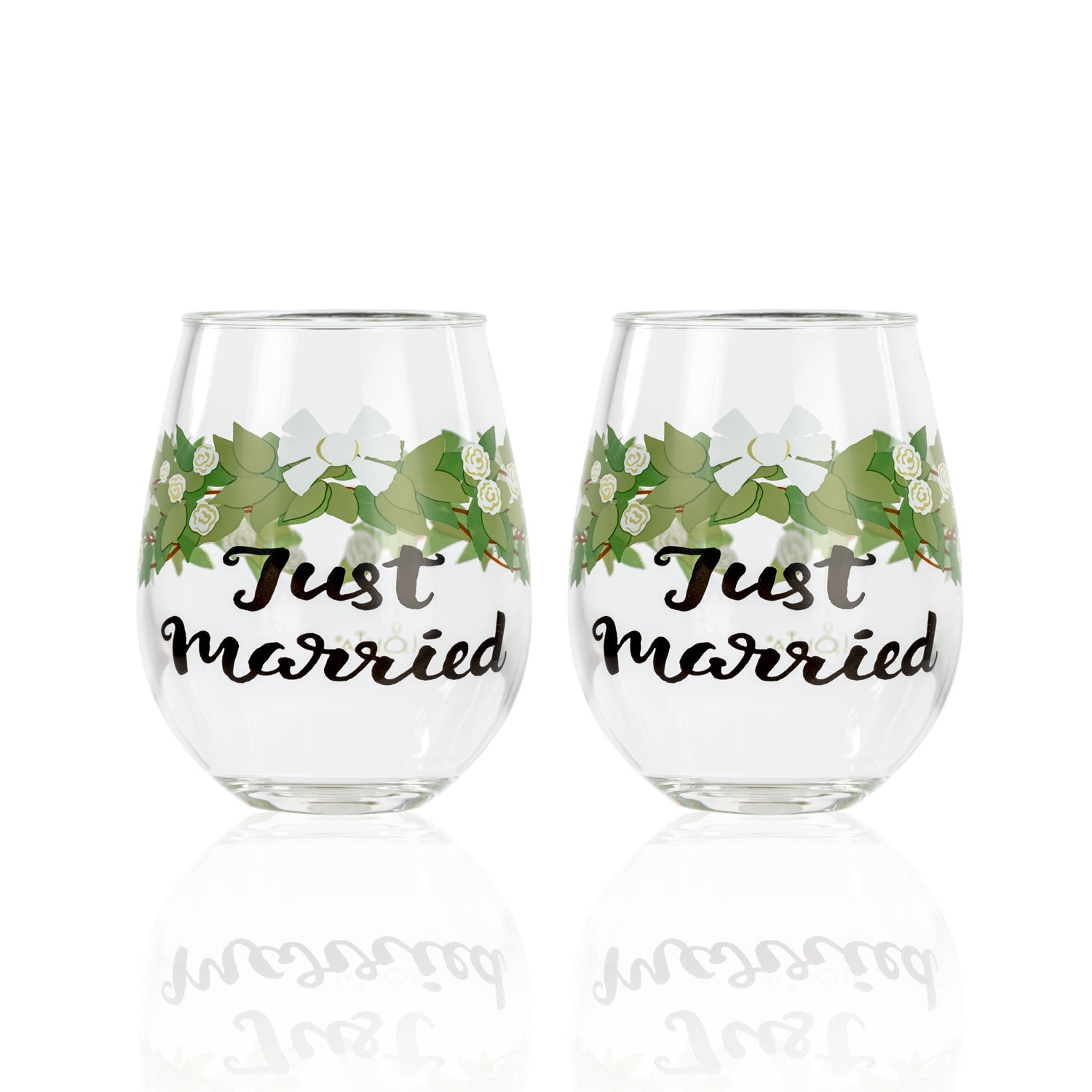 Lolita Just Married Party to go 15oz Acrylic Stemless Wine Glasses set of 2