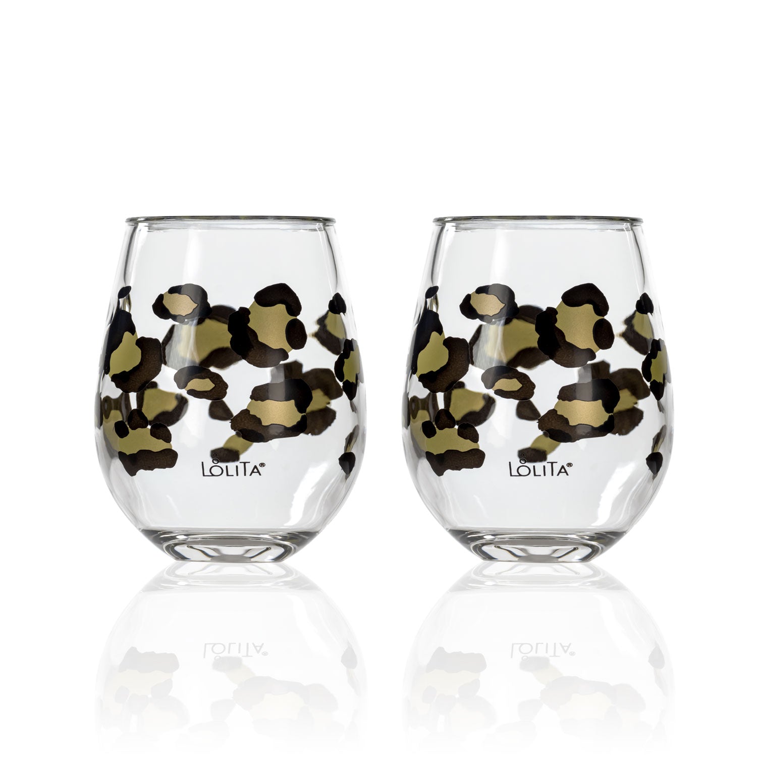 Lolita Leopard Print Party to go 15oz Acrylic Stemless Wine Glasses set of 2
