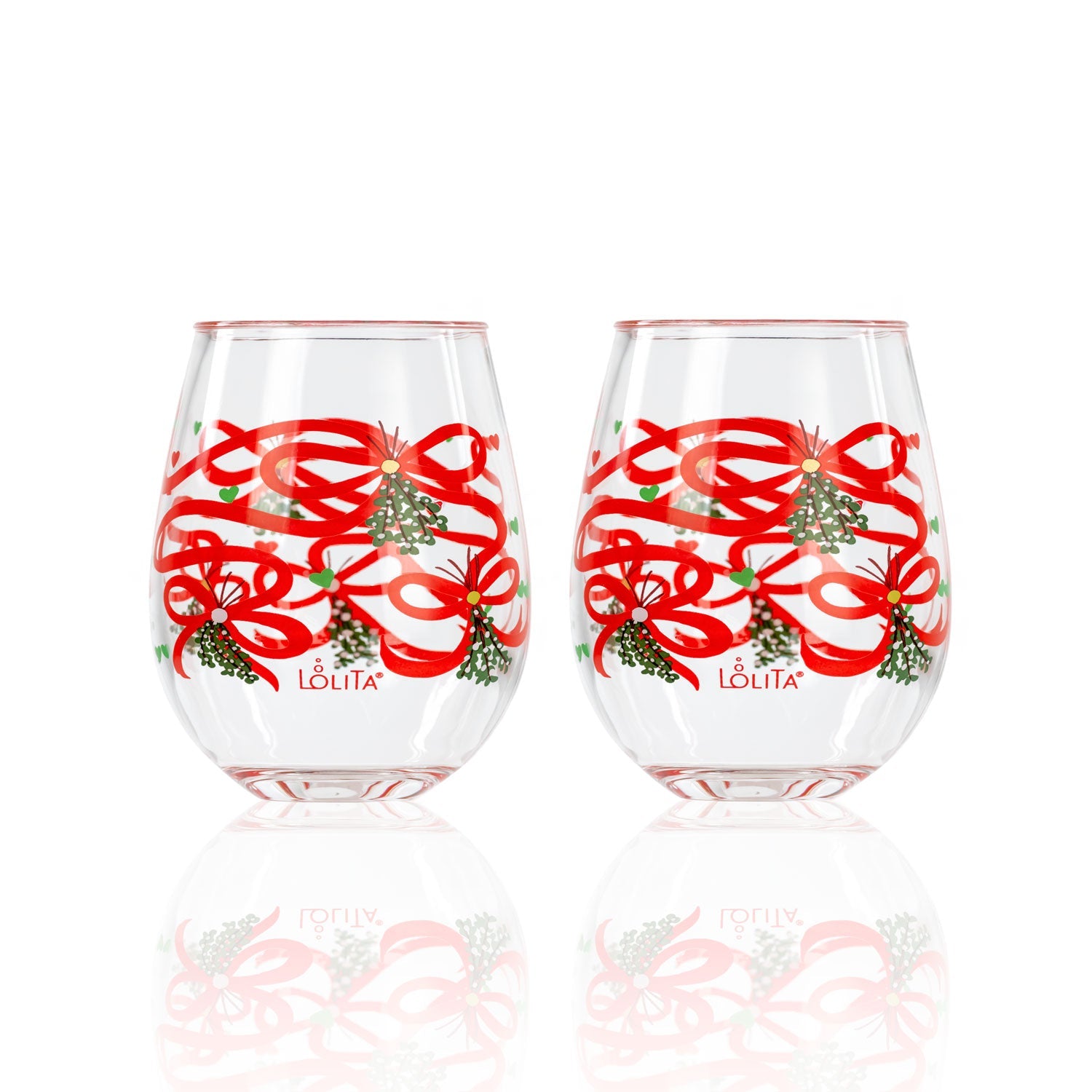 Lolita Mistletoe Holiday Party to go 15oz Acrylic Stemless Wine Glasses set of 2