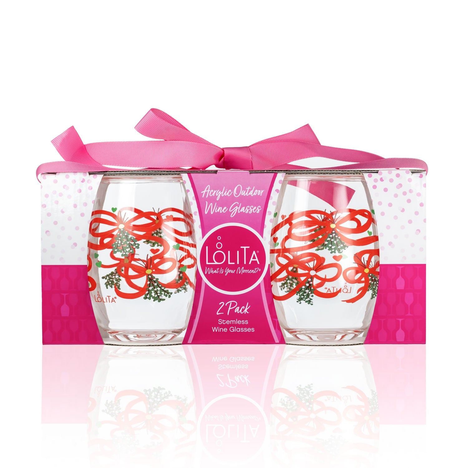 Lolita Mistletoe Holiday Party to go 15oz Acrylic Stemless Wine Glasses set of 2 giftbox