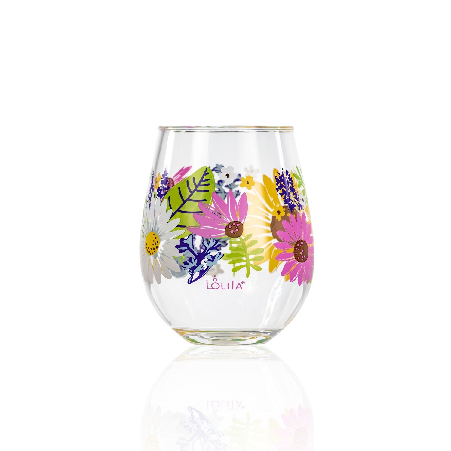 Lolita Wild Flower Party to go 15oz Acrylic Stemless Wine Glass