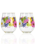 Lolita Wild Flower Party to go 15oz Acrylic Stemless Wine Glasses set of 2