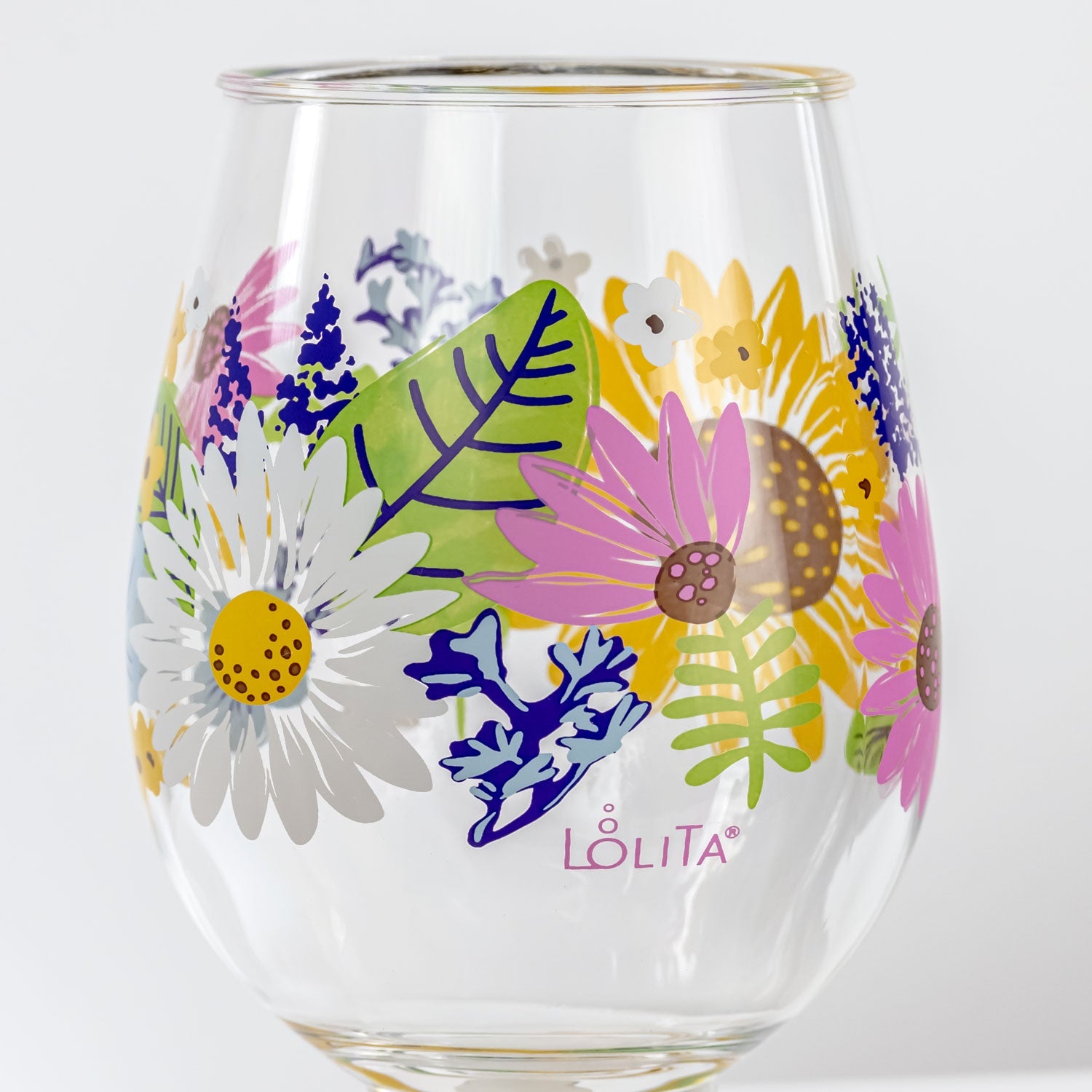 Lolita Wild Flower Party to go 15oz Acrylic Stemless Wine Glass