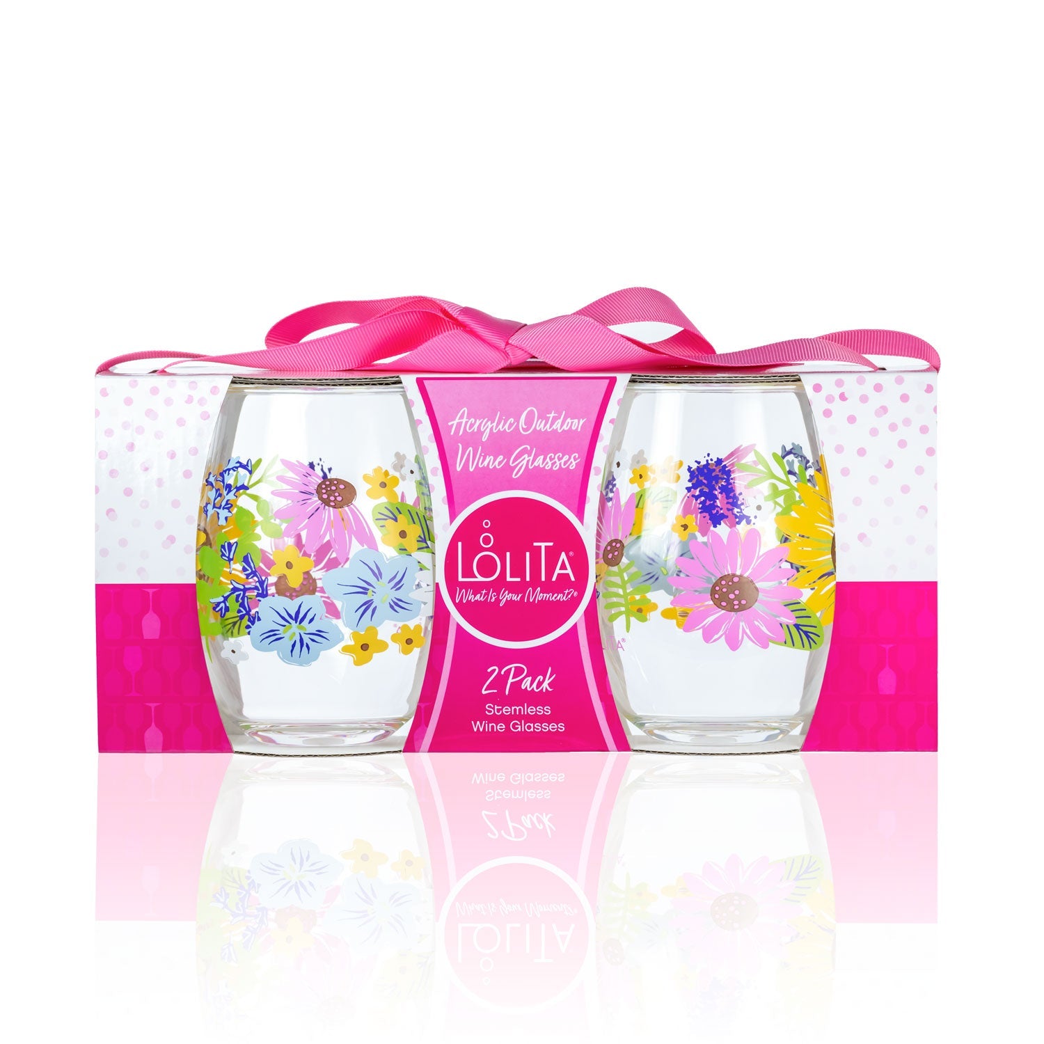 Lolita Wild Flower Party to go 15oz Acrylic Stemless Wine Glasses set of 2 giftbox