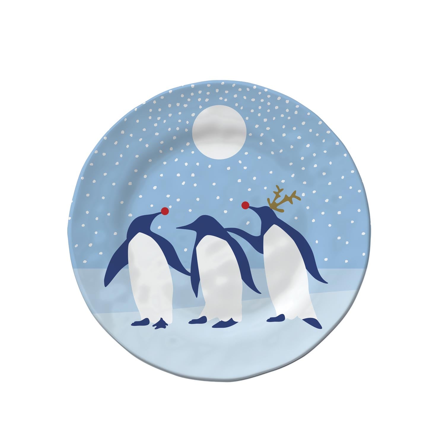 Arctic Antics 6 in melamine appetizer plate penguin by Merritt Designs