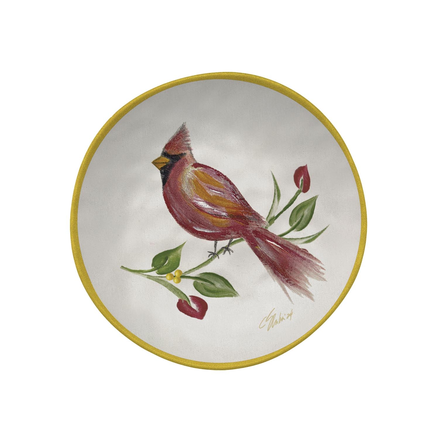 Cardinal Wreath 6.5 in melamine appetizer plate by Merritt Designs