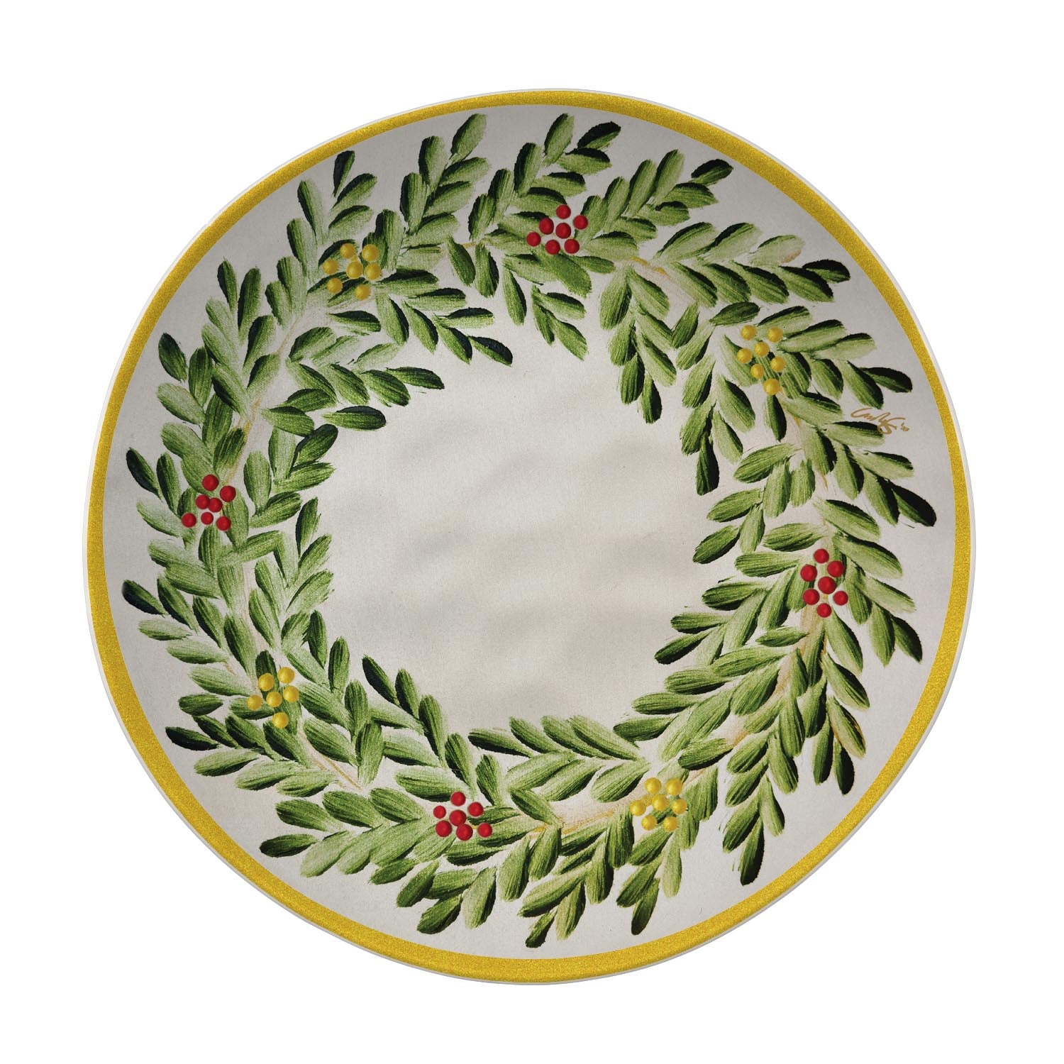 Cardinal Wreath 11in melamine dinner plate by Merritt Designs