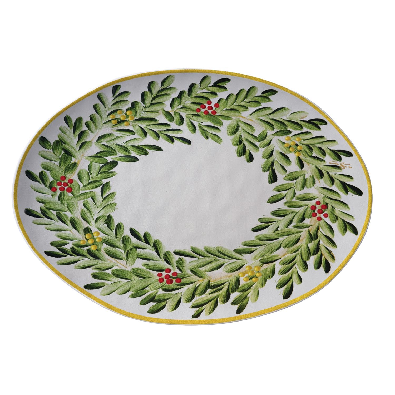 Cardinal Wreath 16in x 12in melamine serving tray by Merritt Designs