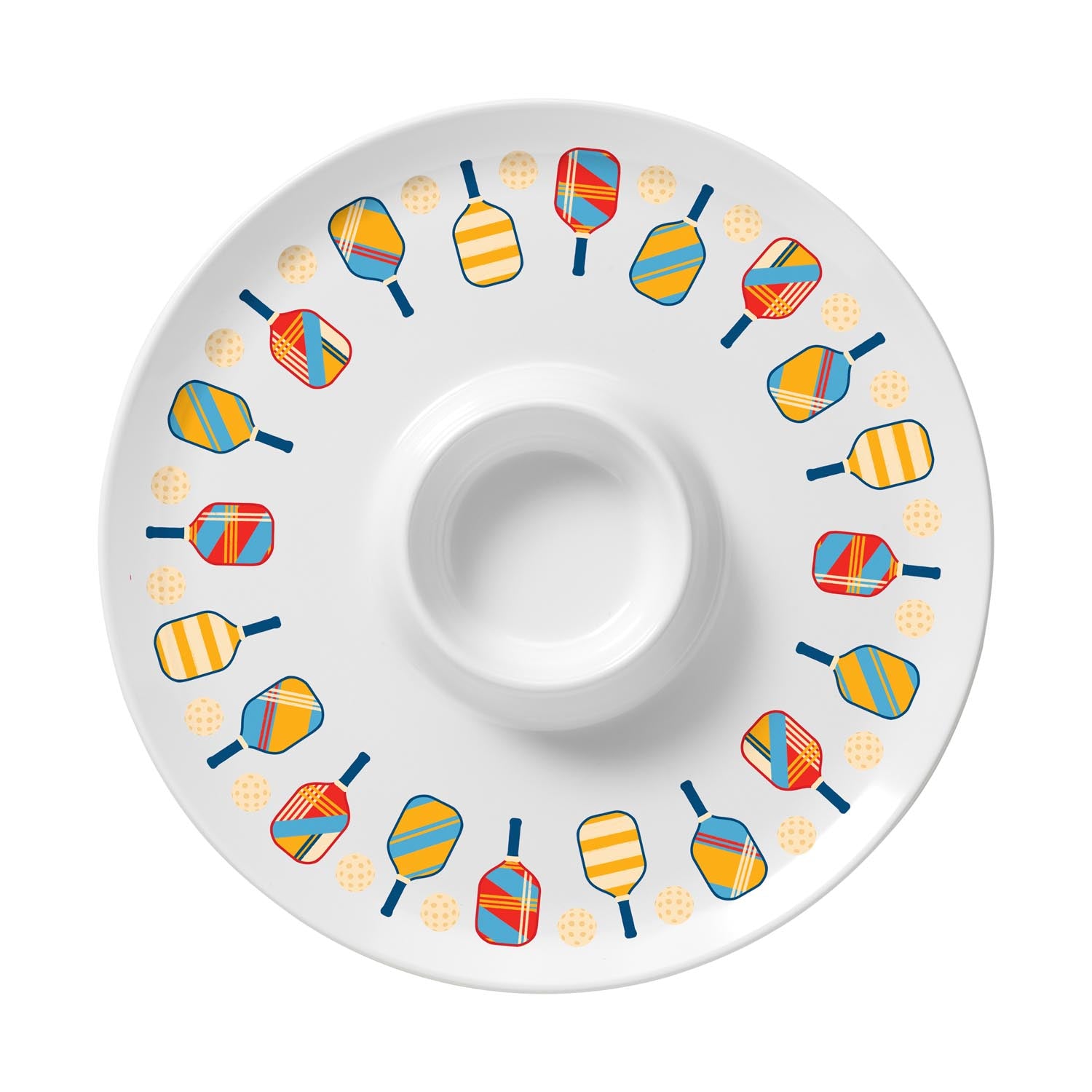 Pickleball 13 inch melamine chip and dip tray by Merritt Designs